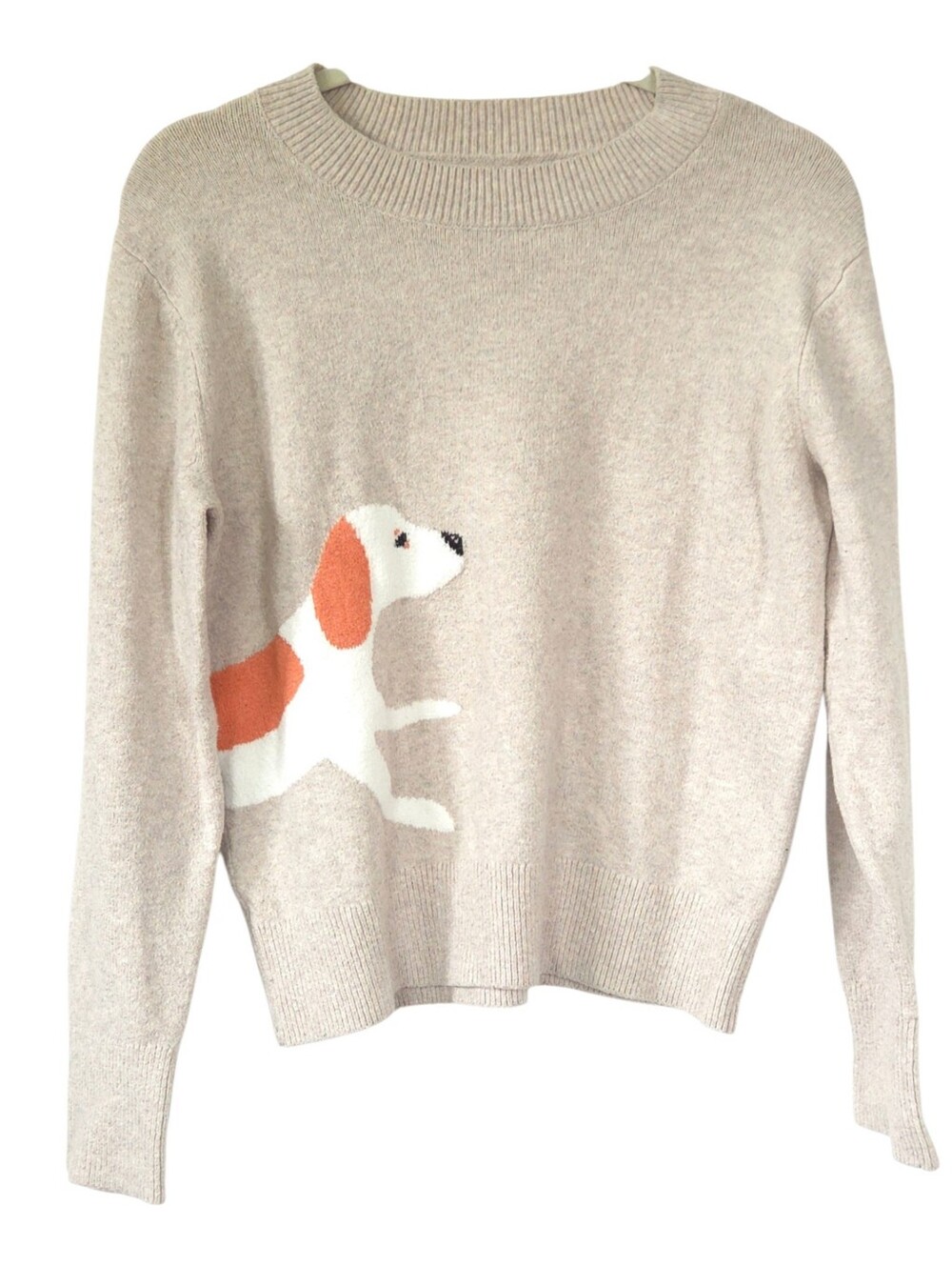 LOFT Crewneck Intarsia Knit Dog Graphic Sweater Preppy Novelty Cozy Pullover